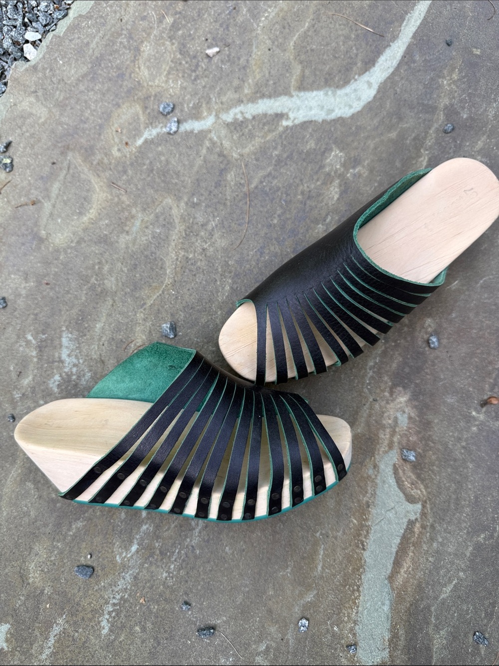 Trippen Black and Green Cutout Slide Mules